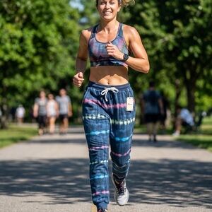 Women's Blue Multi Tie-Dye Jogger Pants with Drawstring Waist